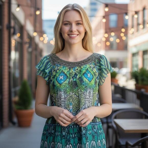 Alberto Makali Beaded Boho Y2K Tunic  Minidress L maximalist Designer Vintage - Picture 10 of 11